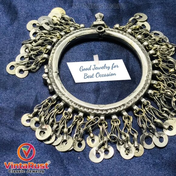 Single Vintage Kuchi Bangle Bracelet: Afghan Tribal Jewelry with Tassels - Picture 10 of 13